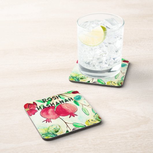 Pomegranate Rosh Hashanah Fruit Shana Tova Getränkeuntersetzer (Rechte Seite)