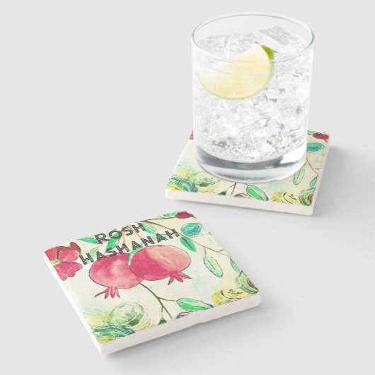 Pomegranate Rosh Hashanah Fruit Shana Tova Steinuntersetzer (Seitenansicht)