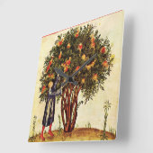 POMEGRANATE TREE ANTIQUE MEDIEVAL PARCHMENT,Rustic Quadratische Wanduhr (Winkel)