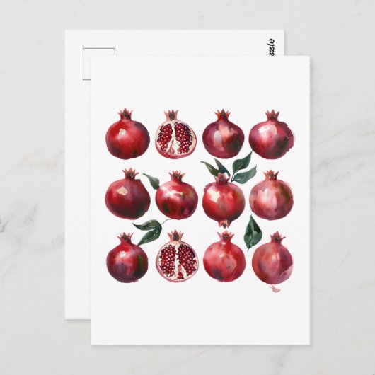 Pomegranate Wasserfarben Kunst Postkarte (Vorne/Hinten)