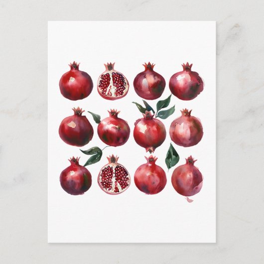 Pomegranate Wasserfarben Kunst Postkarte (Vorderseite)