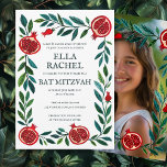 Pomegranates B'nai Bat Bar Mitzvah Custom Foto Einladung<br><div class="desc">Perfekte Karte, um eine Bar mitzvah, Fledermausmitzvah oder andere jüdische Feier anzukündigen! Handgemachte Kunst für Sie! Vollständig anpassbar! Klicken Sie oben auf "Personalisieren", um den Text zu bearbeiten und Ihr Foto auf der Rückseite hinzuzufügen. Klicken Sie auf "Bearbeiten mit dem Design-Tool", um die Schriftart, Farben und Platzierungen anzupassen und das...</div>