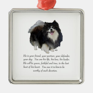 Pomeranian Andenken Rüde Silbernes Ornament