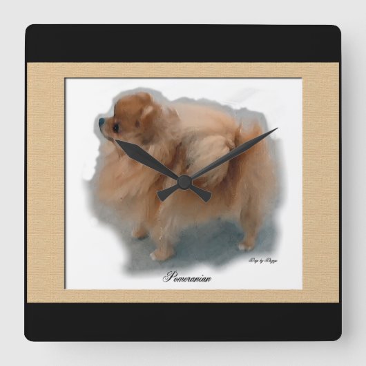 Pomeranian Art Gifts Quadratische Wanduhr (Vorderseite)