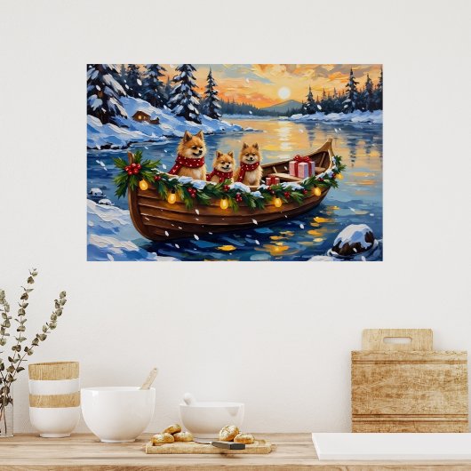 Pomeranian Christmas Boat Holiday Poster (Küche)