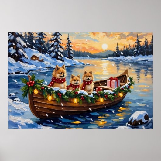 Pomeranian Christmas Boat Holiday Poster (Vorne)