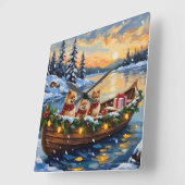 Pomeranian Christmas Boat Holiday Quadratische Wanduhr (Winkel)