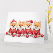 Pomeranian Christmas Dress Santa Hat Karte (Gelbe Blume)