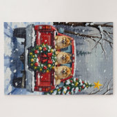 Pomeranian Christmas Red Truck Holiday Gift Puzzle (Horizontal)