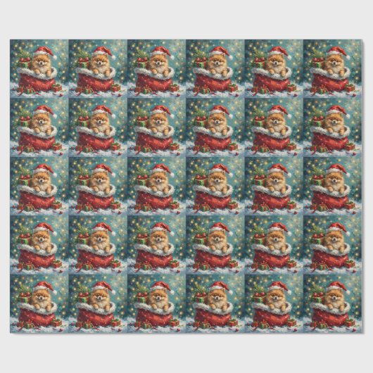 Pomeranian Christmas Santa Bag Adventure Geschenkpapier (Flach)