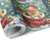 Pomeranian Christmas Santa Bag Adventure Geschenkpapier (Rolleneckpunkt)
