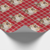 Pomeranian Dog Holiday Plaid Christmas Geschenkpapier (Ecke)