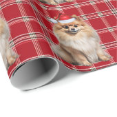 Pomeranian Dog Holiday Plaid Christmas Geschenkpapier (Rolleneckpunkt)