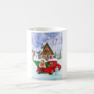 Pomeranian Dog In Christmas Delivery Truck Snow Kaffeetasse