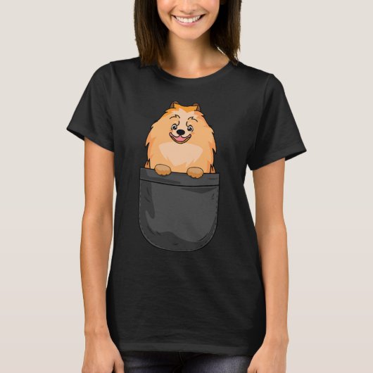 Pomeranian Dog In Pocket Dog Cute T-Shirt (Vorderseite)
