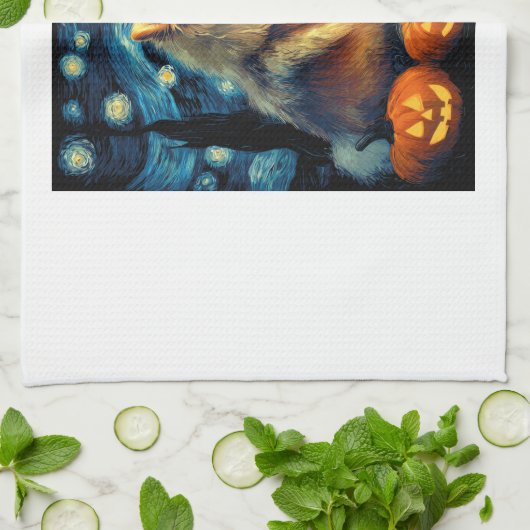 Pomeranian Dog Lovers Painting of van gogh starry Geschirrtuch (Gefaltet)