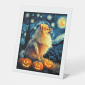 Pomeranian Dog Lovers Painting of van gogh starry Sockelschild (Vorderseite)