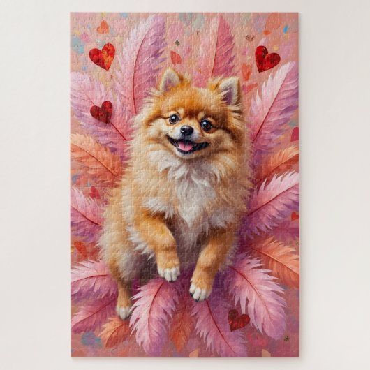 Pomeranian Dog Valentine's Day Feather Cloud Puzzle (Vertikal)
