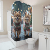 Pomeranian Dogs Christmas Snow Holiday  Duschvorhang (Beispiel)