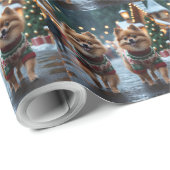 Pomeranian Dogs Christmas Snow Holiday  Geschenkpapier (Rolleneckpunkt)