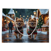 Pomeranian Dogs Christmas Snow Holiday  Große Geschenktüte (Rückseite)