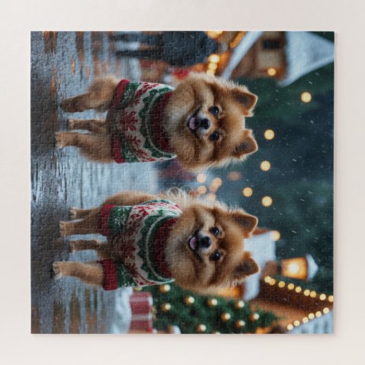 Pomeranian Dogs Christmas Snow Holiday  Puzzle (Horizontal)