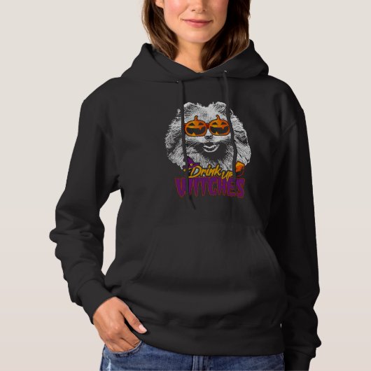 Pomeranian Drink Up Witches Halloween Hoodie (Vorderseite)