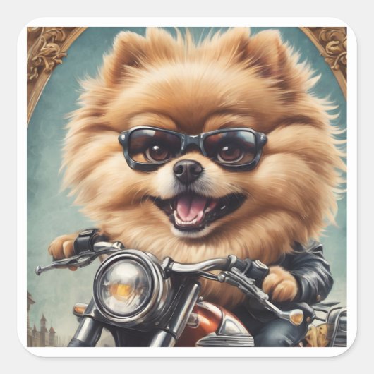 "Pomeranian Driving a Motorcycle" Sticker Sheet (Vorderseite)