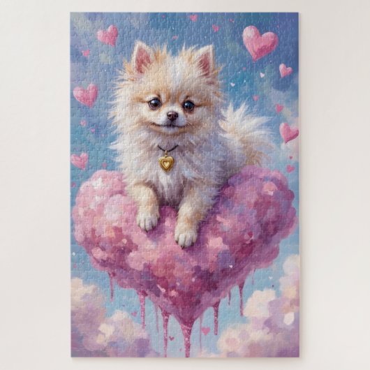 Pomeranian Floating on a Cloud Heart Valentine Puzzle (Vertikal)