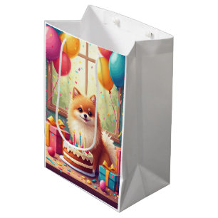 Pomeranian-Geburtstagsfeier Mittlere Geschenktüte