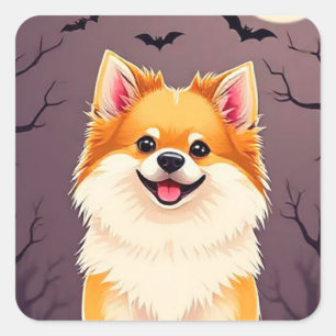 🎃 Pomeranian Halloween-Geschenk für Hunde-Liebhab Quadratischer Aufkleber