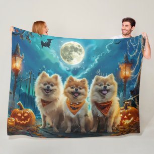 Pomeranian Halloween Gruselig Fleecedecke