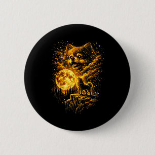 Pomeranian heult zum Mond vintage 90er lustig Button