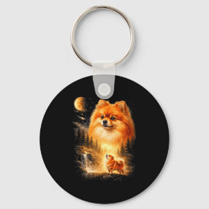 Pomeranian heult zum Mond vintage mystisch do Schlüsselanhänger
