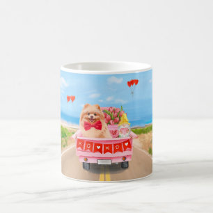 Pomeranian-Hund Valentinstag LKW Herzen Kaffeetasse