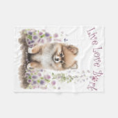 Pomeranian-Hundemutter-Blumen Fleecedecke (Vorderseite (Horizontal))