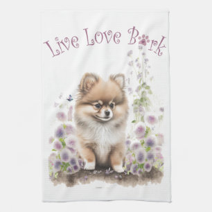 Pomeranian-Hundemutter Blumen Geschirrtuch