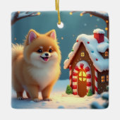 Pomeranian in Gingerbread Village Christmas Keramikornament (Vorderseite)