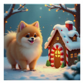 Pomeranian in Gingerbread Village Christmas Poster (Vorderseite)