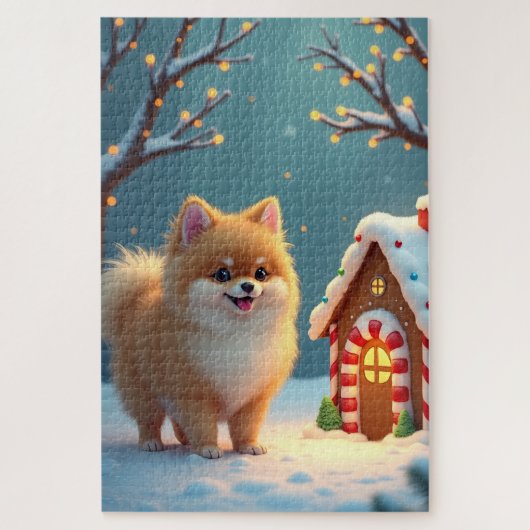 Pomeranian in Gingerbread Village Christmas Puzzle (Vertikal)
