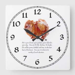 Pomeranian Keepsake Male Quadratische Wanduhr