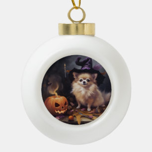 Pomeranian-Kürbisse Halloween Gruselig Keramik Kugel-Ornament
