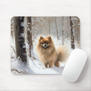 Pomeranian Lass es schneien Weihnachten Mousepad