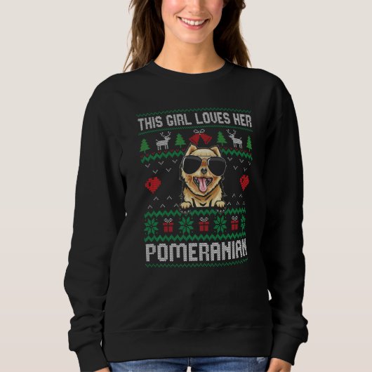 Pomeranian Mädchen Cooler hässlicher Weihnachtssch Sweatshirt (Vorderseite)