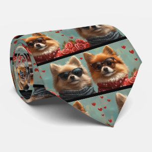 Pomeranian mit Herz Rosen Valentinstag  Krawatte