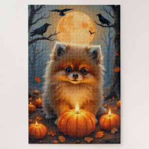 Pomeranian-Mondlicht-Halloween-Porträt-Kunst Puzzle