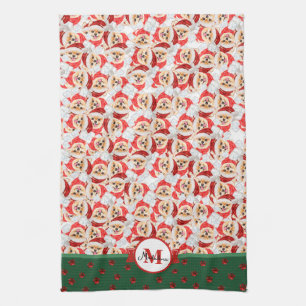 Pomeranian-Muster-Monogramm-Weihnachten-Hund Geschirrtuch