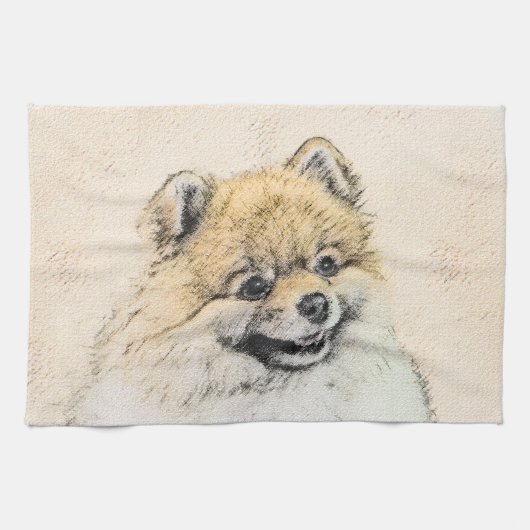 Pomeranian (Orange) Malerei - Originale Hunde Kuns Geschirrtuch (Horizontal)