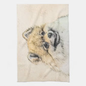 Pomeranian (Orange) Malerei - Originale Hunde Kuns Geschirrtuch (Vertikal)