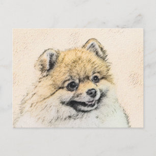 Pomeranian (Orange) Malerei - Originale Hunde Kuns Postkarte